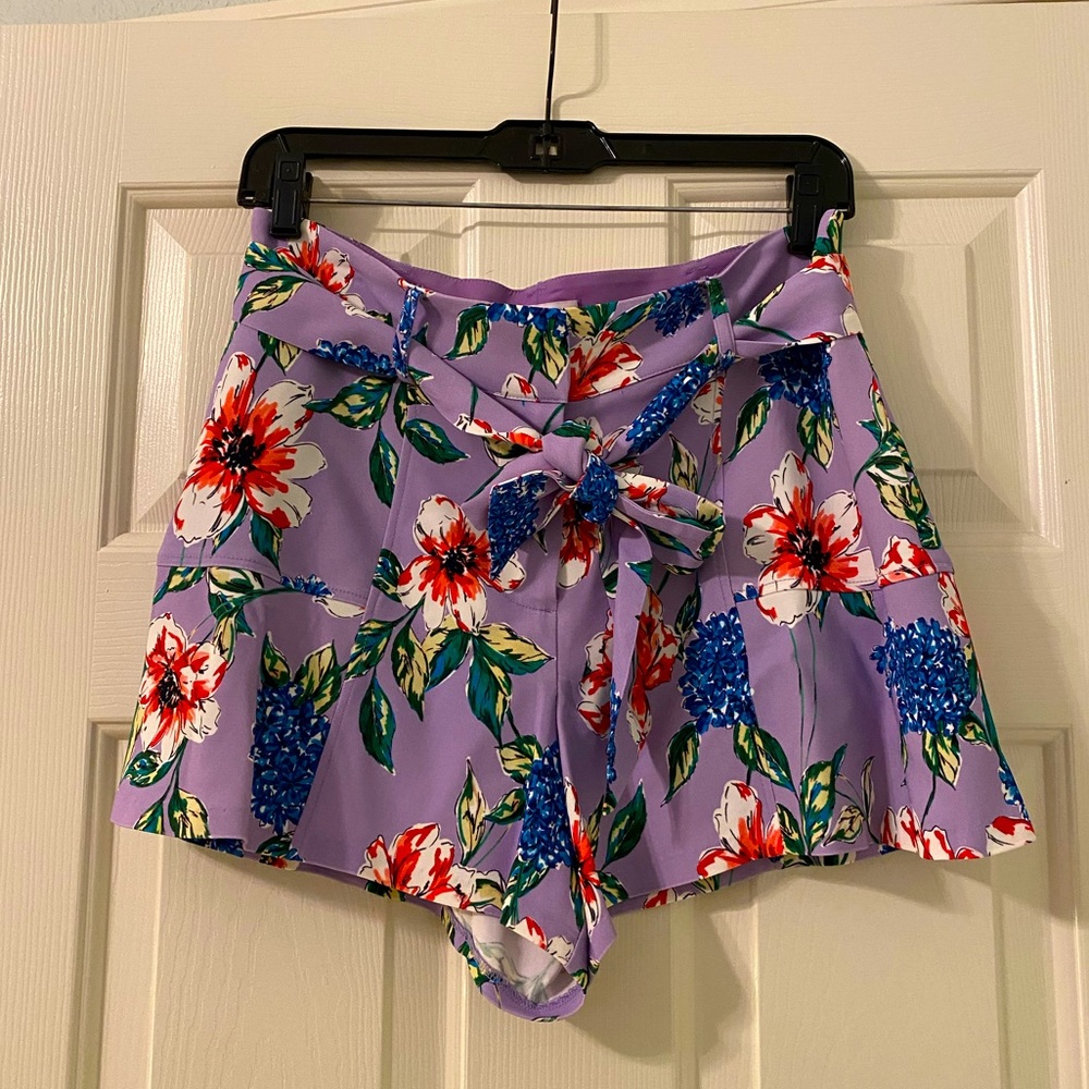 Parker Margo purple floral high waisted shorts with tie size 6
